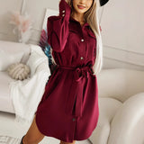 New Stylish And Elegant Solid-color Button-up Shirt Dress With A Turn-down Collar