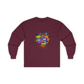 Long Sleeve Tee — Colorful Pop Art 'Wow' Skull Graphic