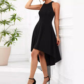 Womens Solid-Color Casual Sleeveless Halterneck Dress