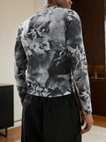 Black & White Classical Painting Print Slim-Fit Long-Sleeve Top