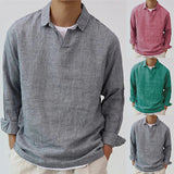 New Fashion Men's Pullover Shirt Solid Color Long Sleeve Lapel Oversize Casual Top Tee Summer Clothing For Men Shirts