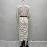 Fashionable Short-Sleeve Belted Pleated Shirt Dress