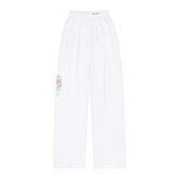 Kids Lounge Pants — White All-Over Print Cozy Track Pants with Small Side Logo