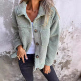 Women's Lamb Wool Coat Winter Lapel Single Breasted Jacket Outwear Warm Cropped Tops Clothing
