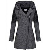 Women Warm Slim Full Zipper Coat Thick Woolen Coat Female Fall Winter Windbreaker Hooded Diagonal Zipper Women's Clothing