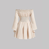 Stylish And Elegant Off-shoulder Long-sleeve Wrap Dress With A Cinched Waist
