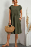 Summer Short-sleeved Dress With Pockets Fashion Solid Round Neck A-line Dresses For Women Clothing