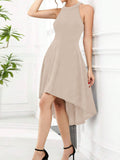 Womens Solid-Color Casual Sleeveless Halterneck Dress