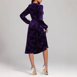 Womens Solid-Color Mid-Length Gold Velvet Embossed V-Neck Dress