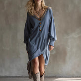 Fashionable Casual V Neck Long Sleeve Dress