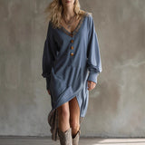 Fashionable Casual V Neck Long Sleeve Dress