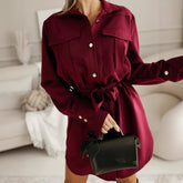 New Stylish And Elegant Solid-color Button-up Shirt Dress With A Turn-down Collar