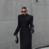Temperament Shoulder-padded Waist-cinching Long Wool Coat For Women