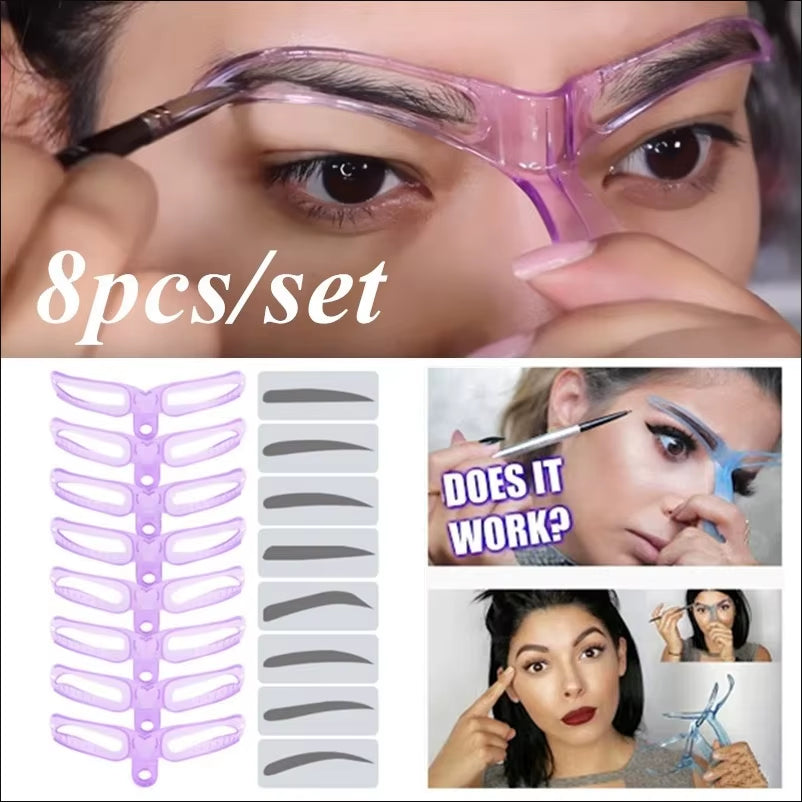 8 in 1 Reusable Eyebrow Stencil Beauty Makeup Brow Stamp Template Eyebrows Shape Set Eye Brow Makeup Tools and Accessories