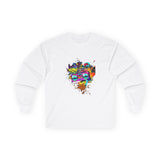 Long Sleeve Tee — Colorful Pop Art 'Wow' Skull Graphic