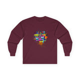 Long Sleeve Tee — Colorful Pop Art 'Wow' Skull Graphic