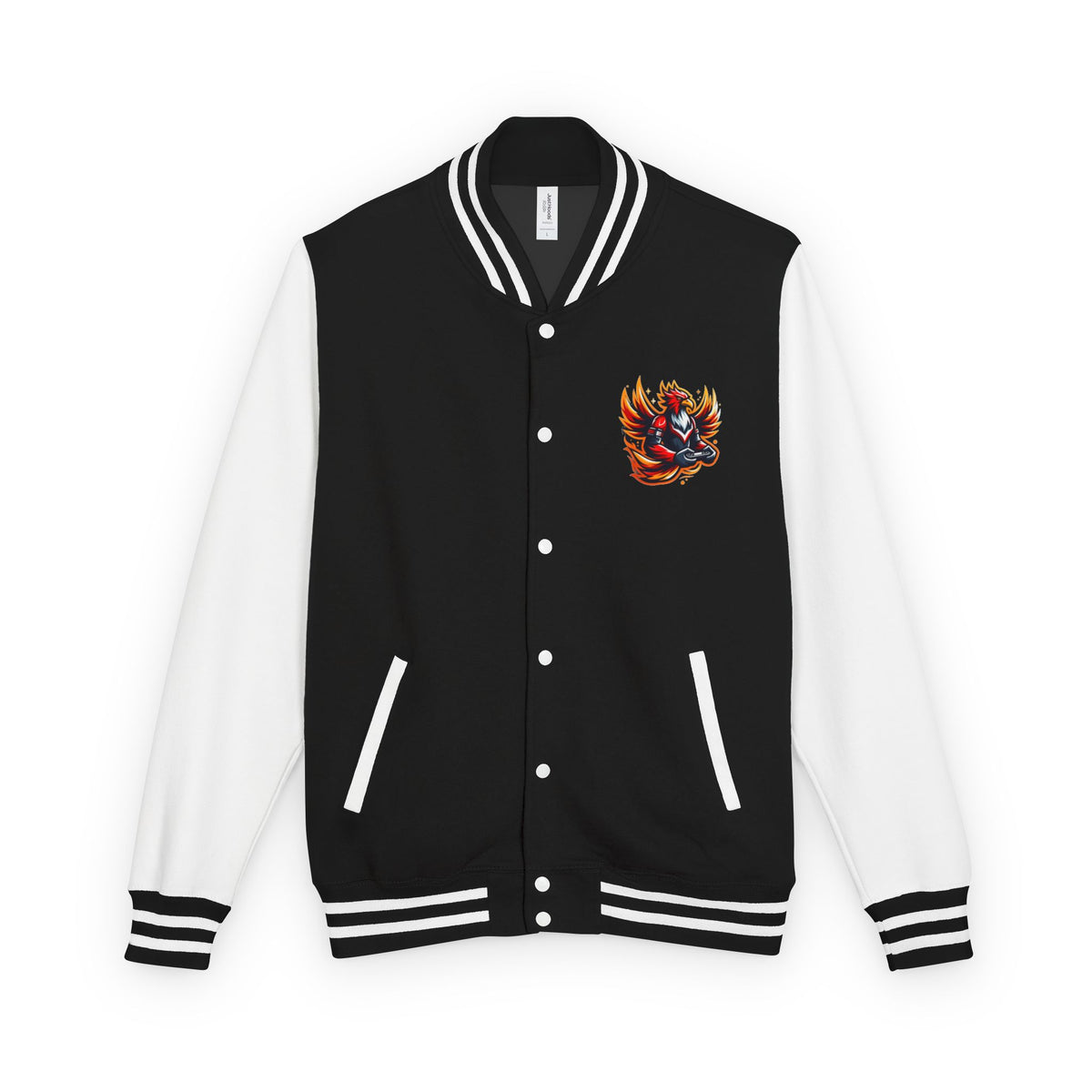 Ember Dragon Letterman Jacket — Red Varsity Bomber with Flame Crest
