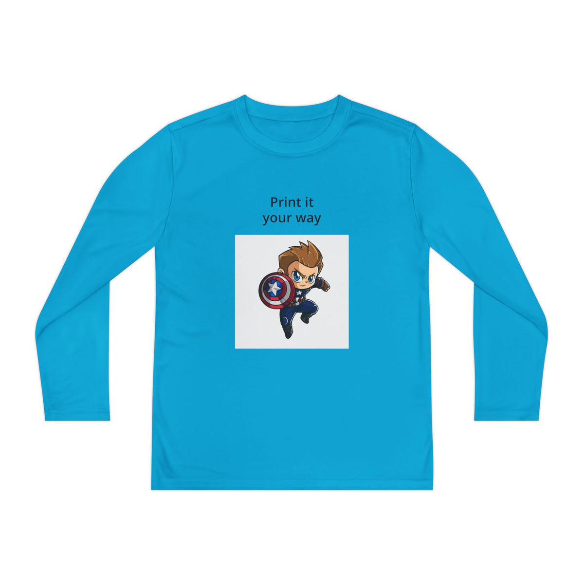 Youth Long Sleeve Tee - Superhero Shield Graphic (Print It Your Way)