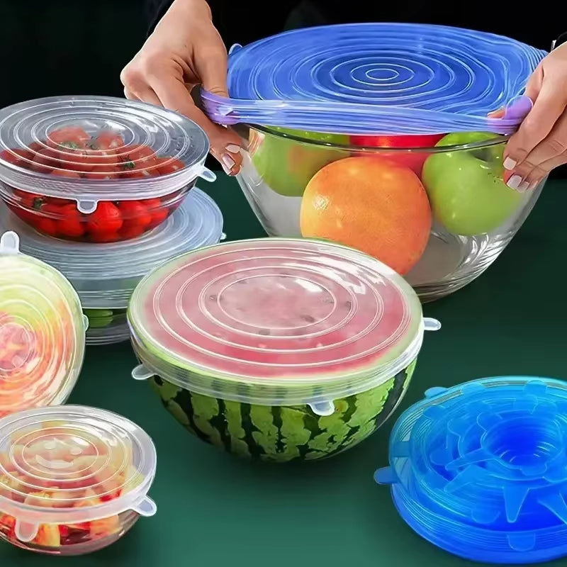6Pcs Silicone Stretch Lids, Food Bowl Covers, Reusable Food Saving Covers, Retractable Multifunctional Fresh-Keeping Lid