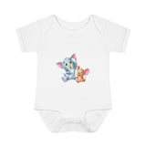 Baby Bodysuit — Cute Cartoon Kitten & Mouse Infant Onesie