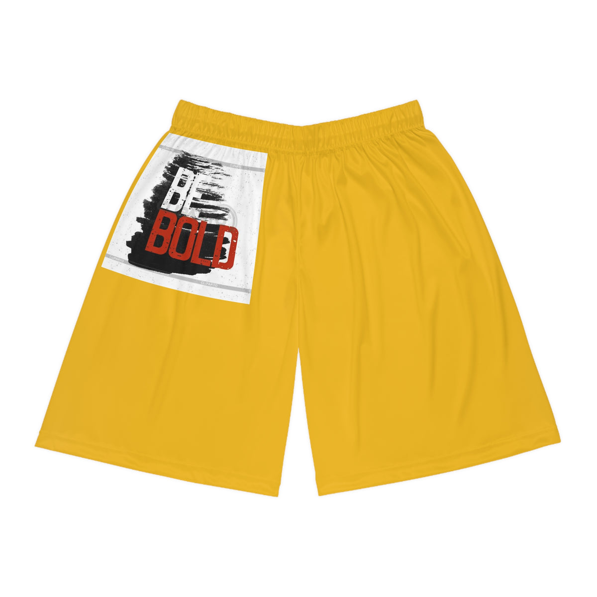 Be Bold Basketball Shorts — Yellow Athletic AOP Shorts with 'Be Bold' Graphic