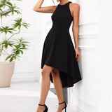 Womens Solid-Color Casual Sleeveless Halterneck Dress