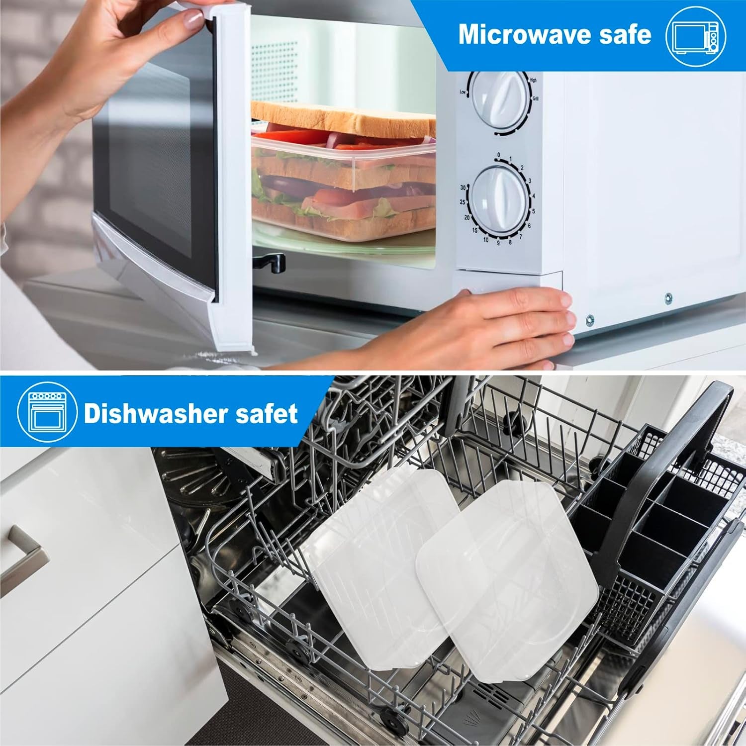 4 PCS Sandwich Containers - 100% Airtight & Bpa-Free & Microwave & Dishwasher Safe Kitchen Storage Containers with Upgraded Snaps, 2 Heightened Containers for Lunch Boxes and 2 Normal Version