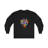 Long Sleeve Tee — Colorful Pop Art 'Wow' Skull Graphic