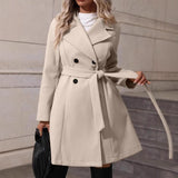 Women's Elegant Lace-up Solid Color Slim-fit Woolen Coat