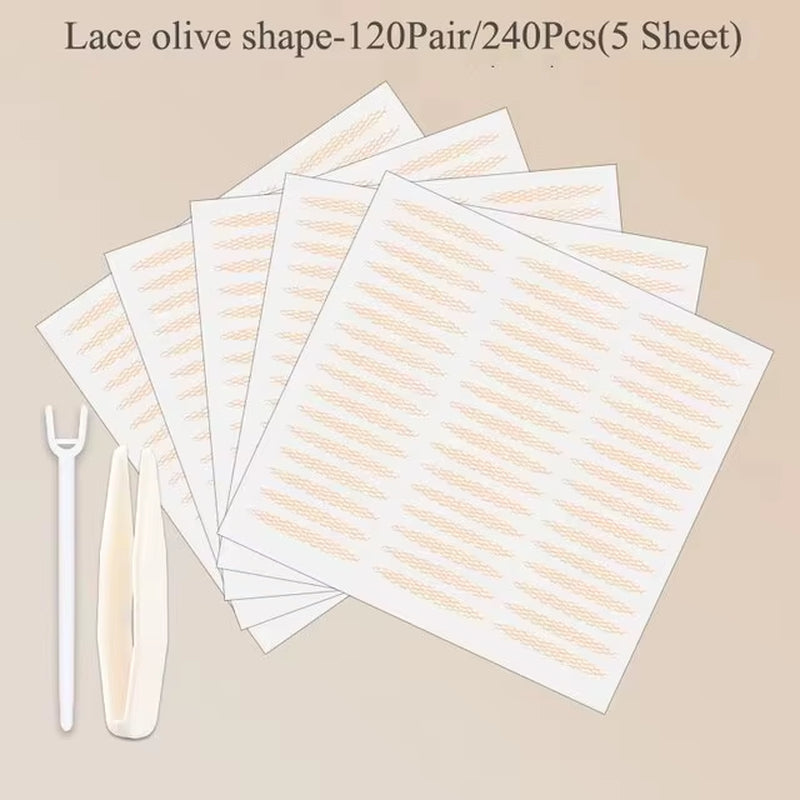 240Pcs Invisible Double Fold Eyelid Tape Sticker Lace Nature Clear Beige Stripe Self-Adhesive Natural Eye Makeup with Tools