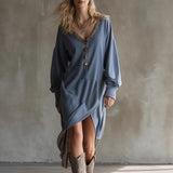 Fashionable Casual V Neck Long Sleeve Dress