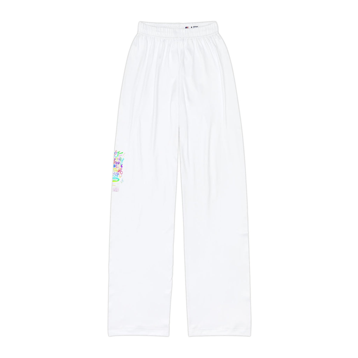 Kids Lounge Pants — White All-Over Print Cozy Track Pants with Small Side Logo
