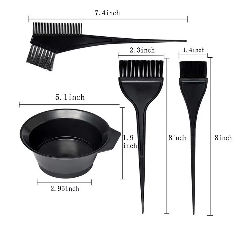 4Pcs Set Hair Dyeing Kit Hair Color Dye Bowl Stirring Brush for Hair Coloring Bleaching DIY Salon Home Hair Dye Tools