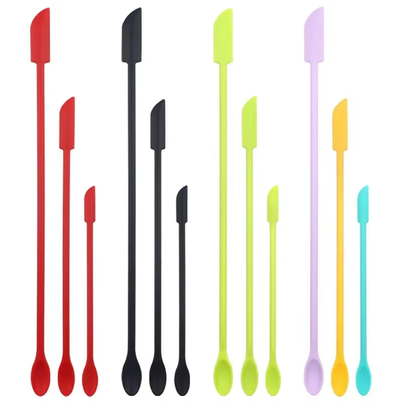 Cosmetic Bottle Silicone Mini Scraper Three Piece Set Baking Double End Two in One Spatula Jam Bottle Scraper Spoon Set