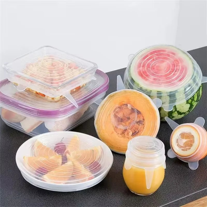 6Pcs Silicone Stretch Lids, Food Bowl Covers, Reusable Food Saving Covers, Retractable Multifunctional Fresh-Keeping Lid