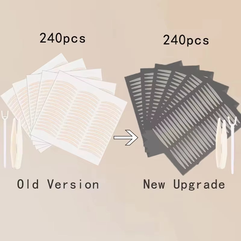 240Pcs Invisible Double Fold Eyelid Tape Sticker Lace Nature Clear Beige Stripe Self-Adhesive Natural Eye Makeup with Tools
