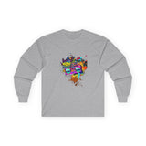 Long Sleeve Tee — Colorful Pop Art 'Wow' Skull Graphic