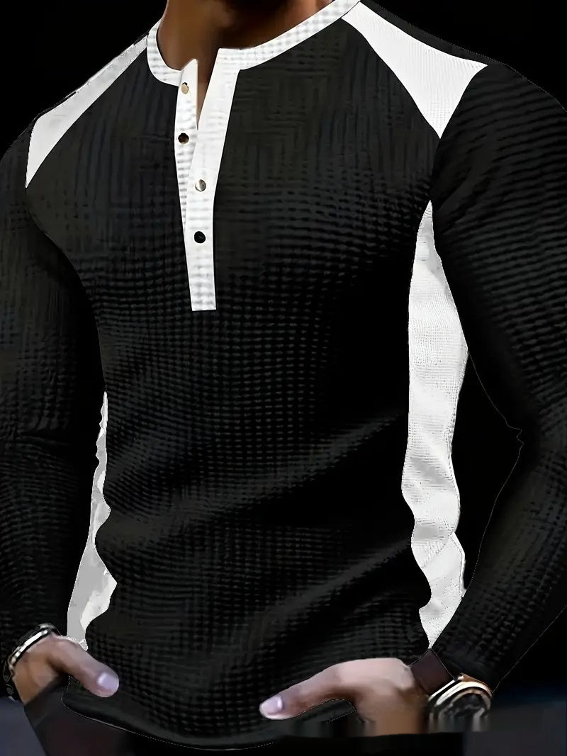 Mens Long-sleeve Sweatshirt With Patchwork Jacquard Design Loose Fit