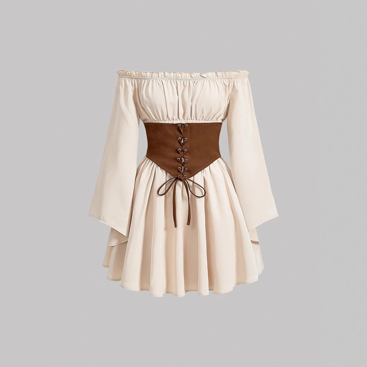 Stylish And Elegant Off-shoulder Long-sleeve Wrap Dress With A Cinched Waist