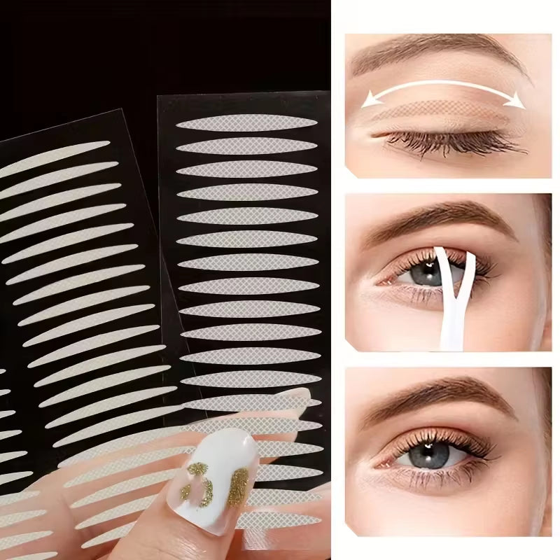 240Pcs Invisible Double Fold Eyelid Tape Sticker Lace Nature Clear Beige Stripe Self-Adhesive Natural Eye Makeup with Tools
