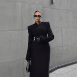 Temperament Shoulder-padded Waist-cinching Long Wool Coat For Women