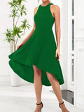 Womens Solid-Color Casual Sleeveless Halterneck Dress