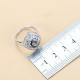 Inlaid Gemstone Pendant Earrings Necklace And Ring For Women 4 PCs Set