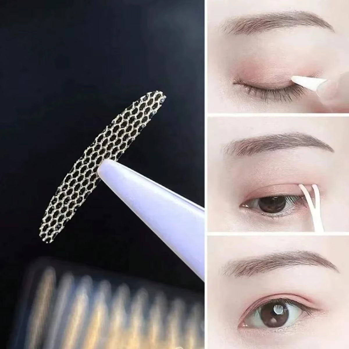 240Pcs Invisible Double Fold Eyelid Tape Sticker Lace Nature Clear Beige Stripe Self-Adhesive Natural Eye Makeup with Tools