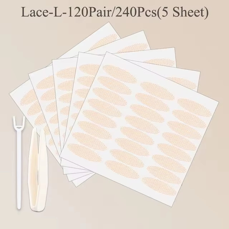 240Pcs Invisible Double Fold Eyelid Tape Sticker Lace Nature Clear Beige Stripe Self-Adhesive Natural Eye Makeup with Tools